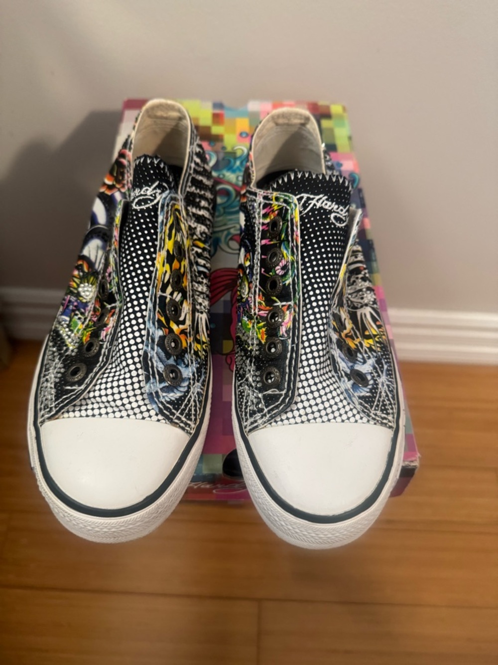 Ed Hardy Graphic Multicolored Slip-On Colorful Sneakers ❤️🖤💛 Perfect!!